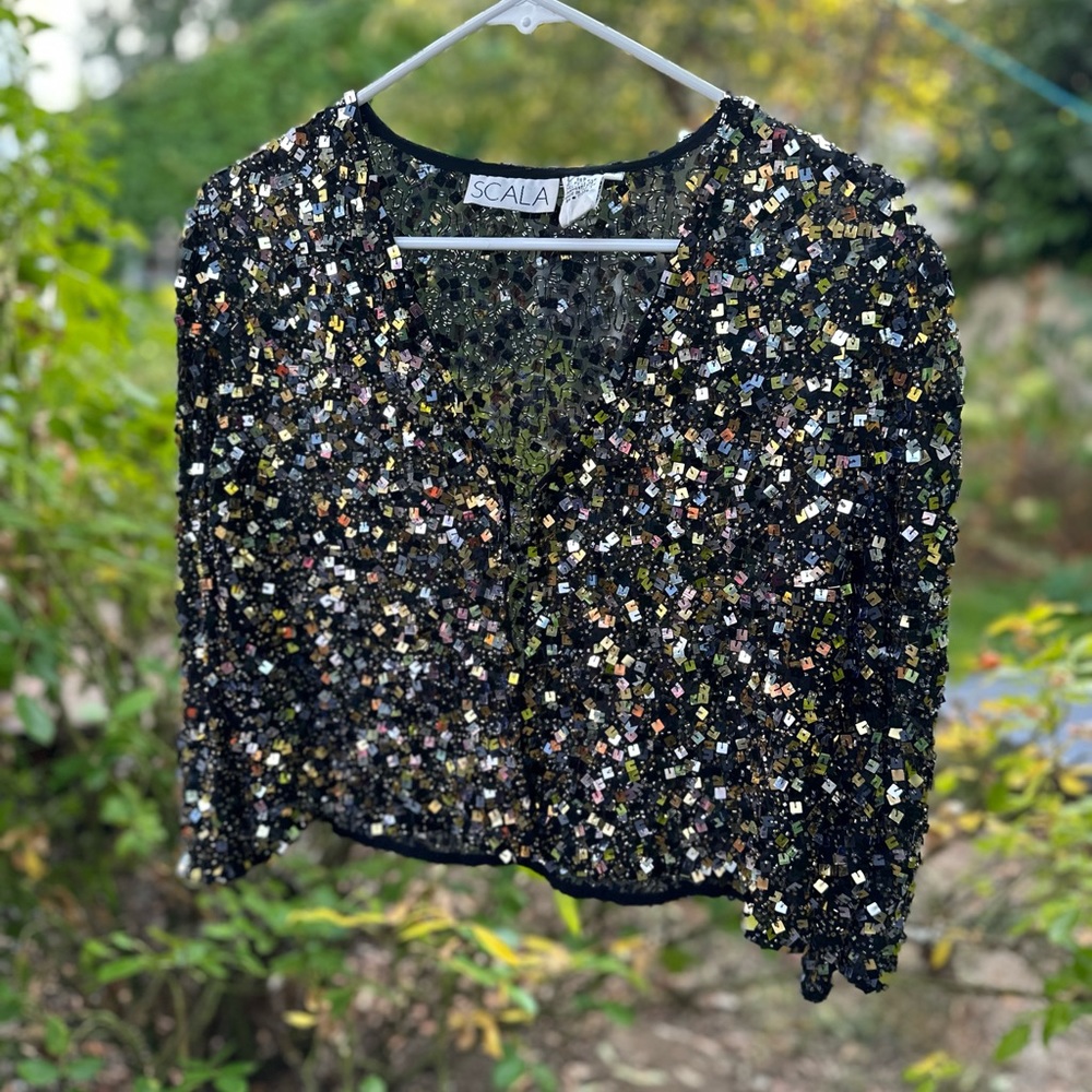 Sparkly beaded/sequined vintage bolero jacket/shrug style top